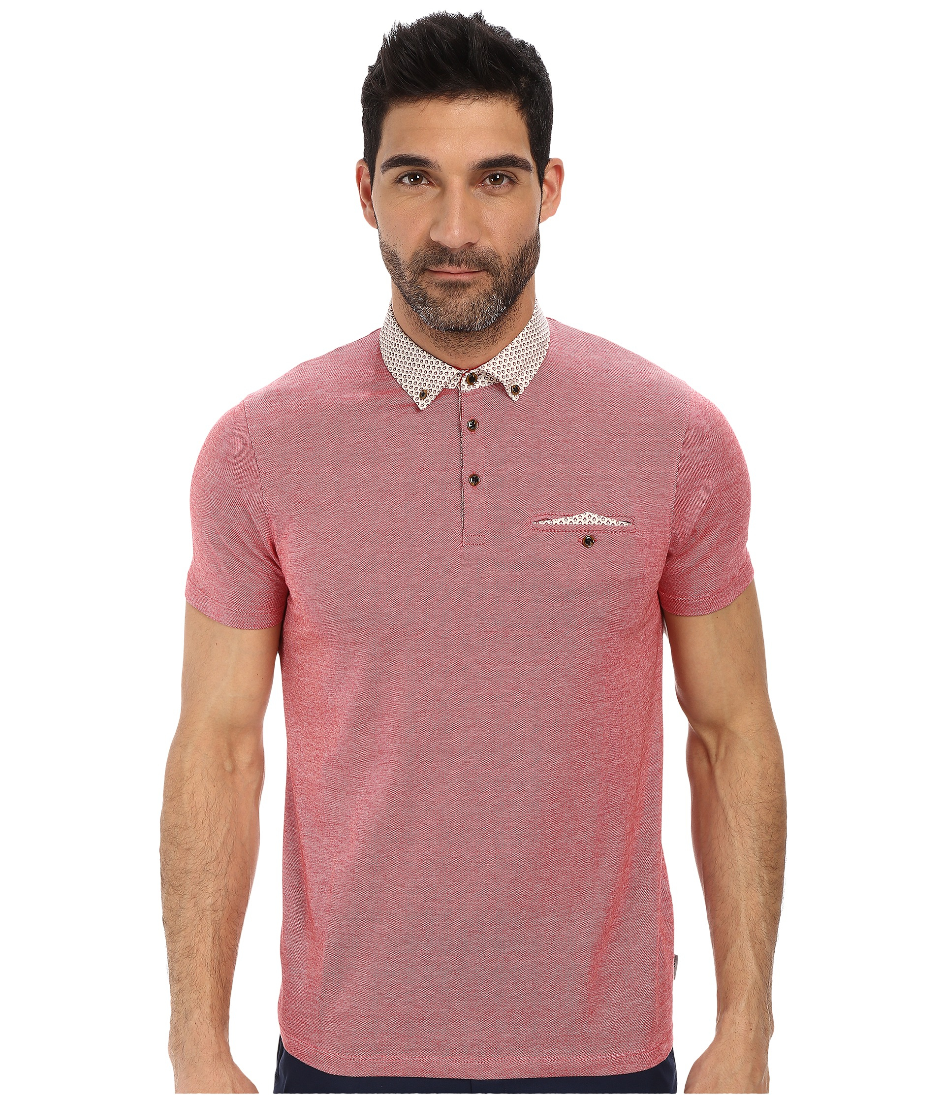 Ted baker Jesscat Short Sleeve Woven Collar Polo in Red for Men | Lyst