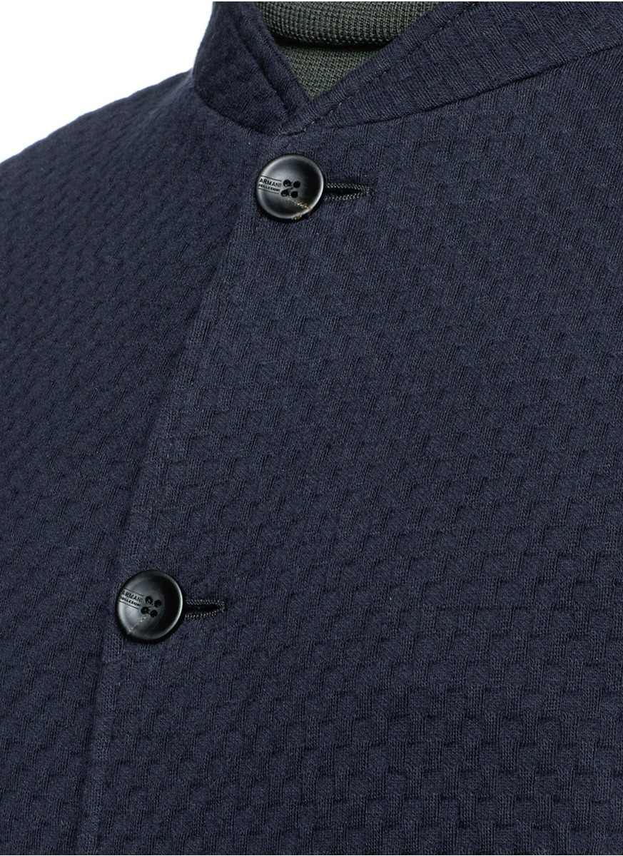 Lyst - Armani Basketweave Cotton Knit Mandarin Collar Jacket in Blue ...