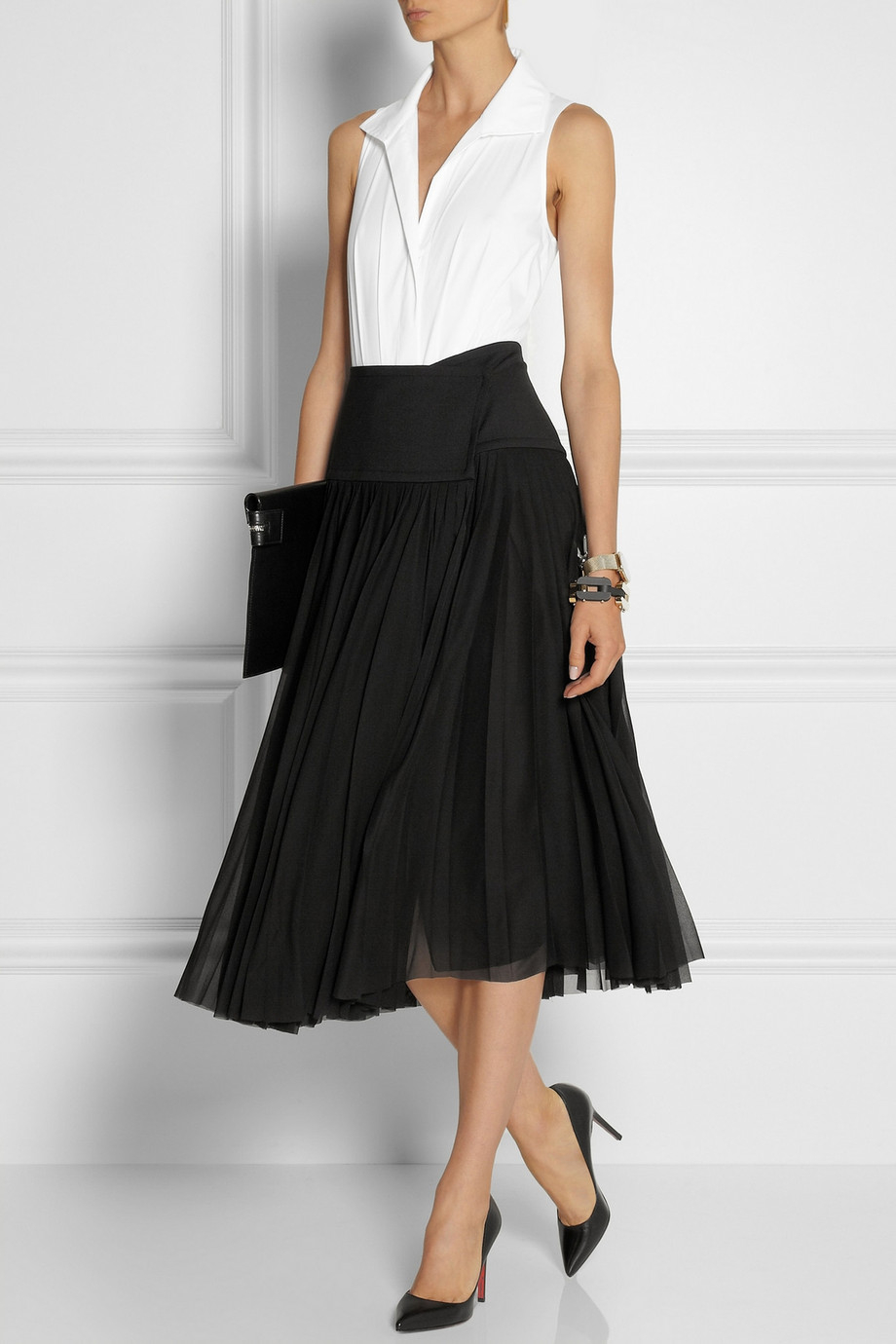 Donna karan Pleated Stretch-Silk Georgette Wrap Skirt in Black | Lyst