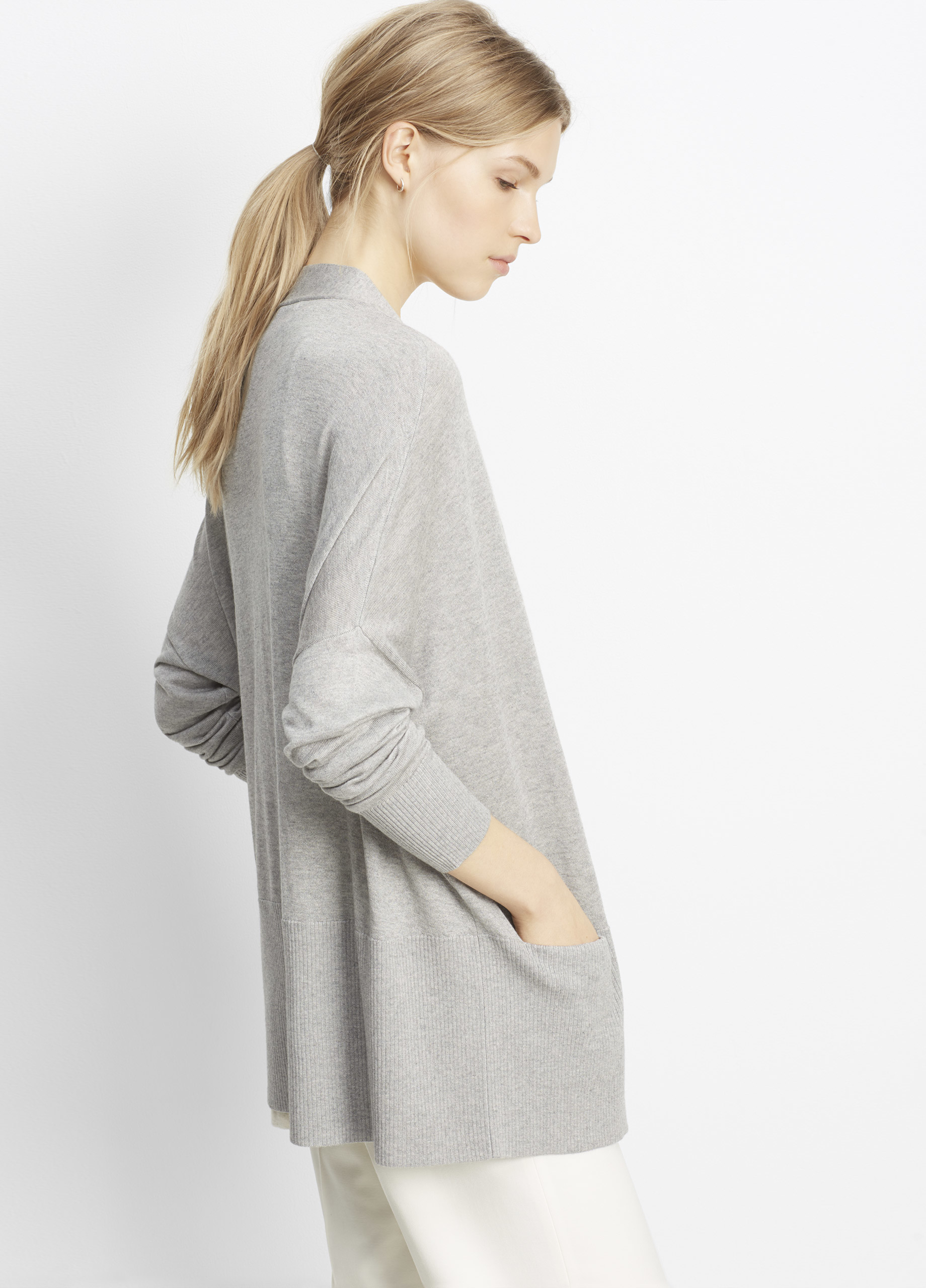 Vince Silk Cashmere Open Front Cardigan in Gray | Lyst