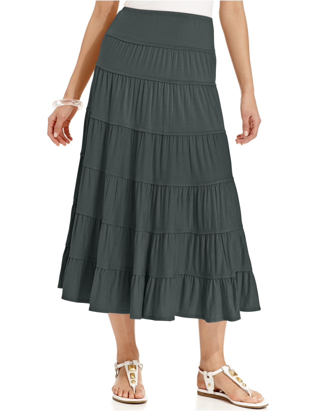 Style & co. Petite Tiered Maxi Skirt in Gray | Lyst