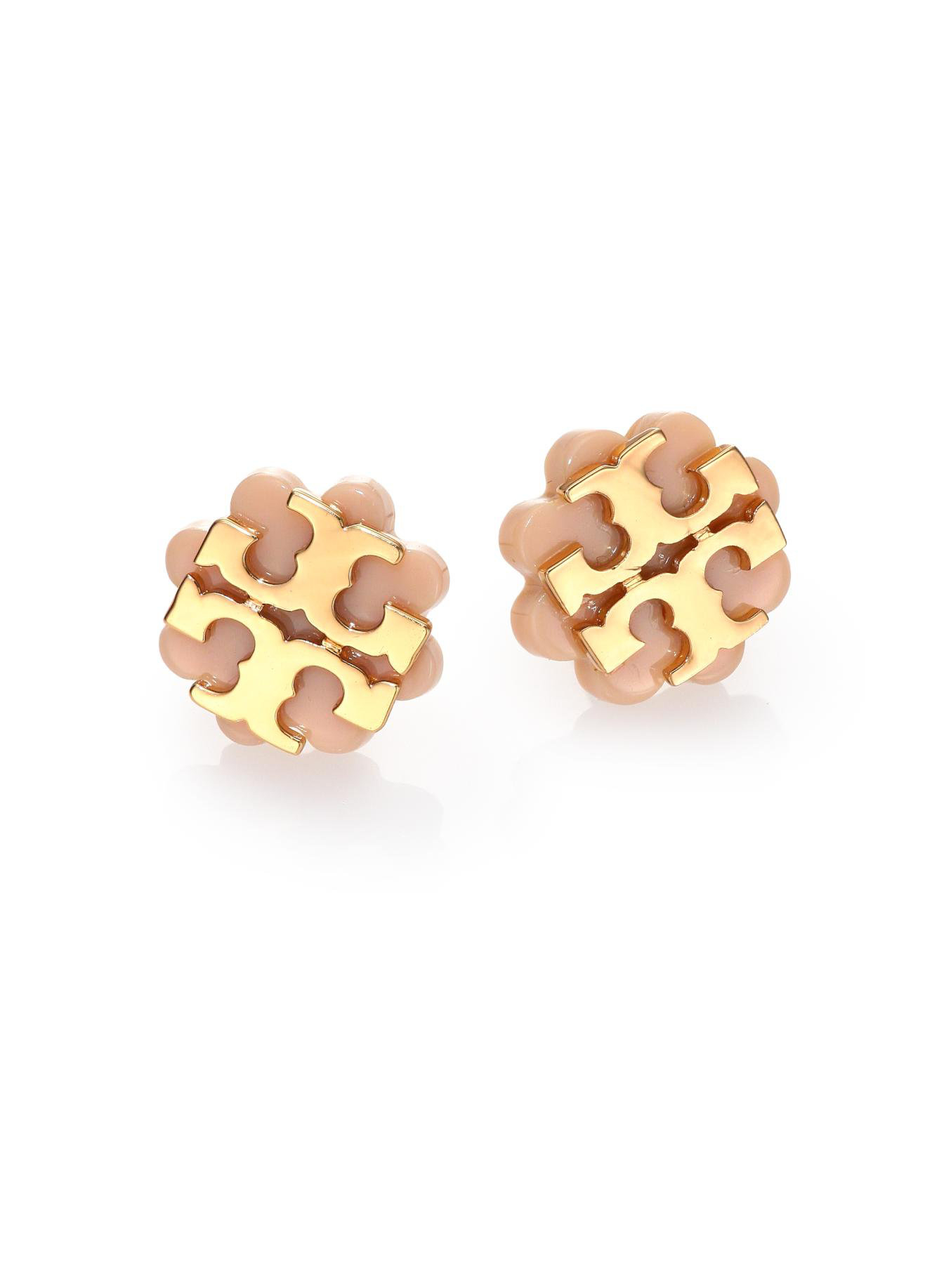 Lyst Tory Burch Logo Flower Stud Earrings In Metallic Gallery