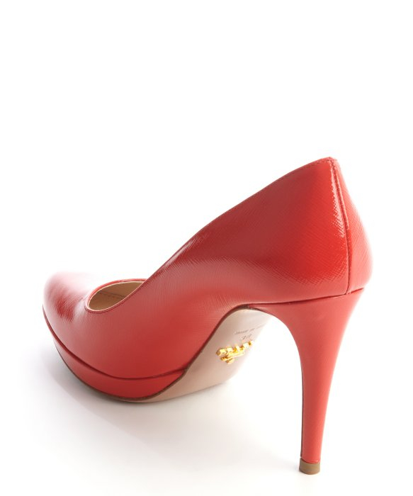 Prada Red Patent Saffiano Leather Platform Pumps in Red | Lyst  