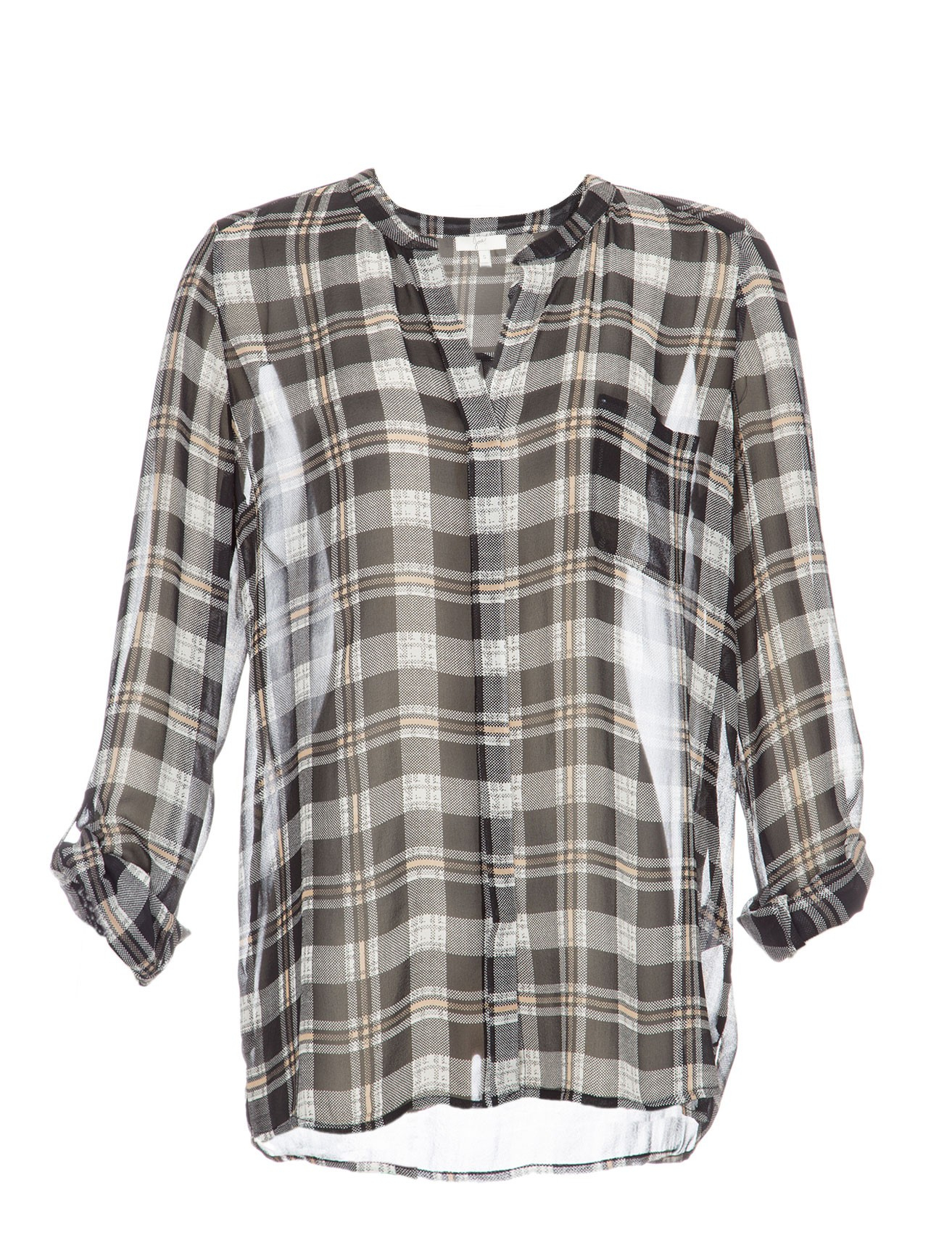 Joie Sheer Plaid Blouse in Gray (BLACK) | Lyst