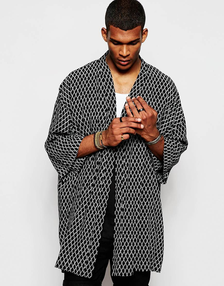 Lyst - Asos Kimono In Diamond Print in Black for Men