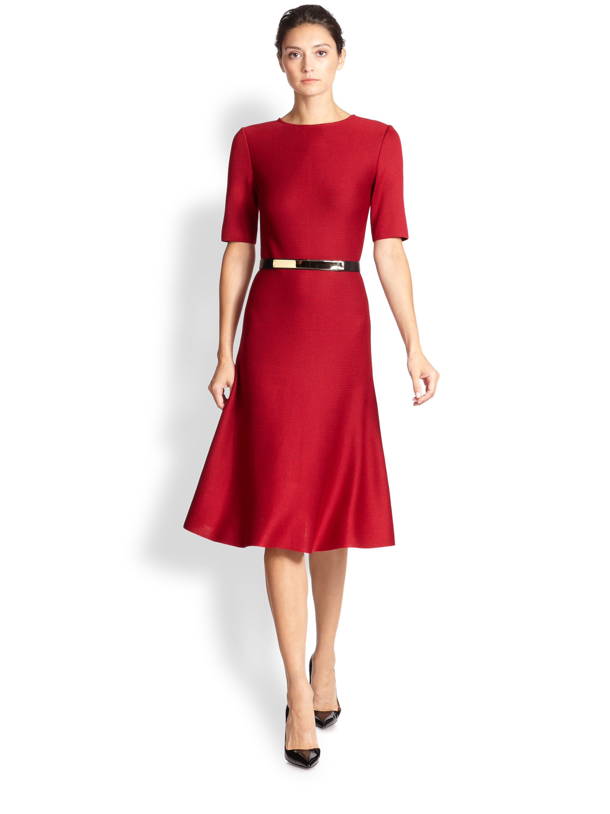 St. john Flared Knit Dress in Brown (CARDINAL) Lyst