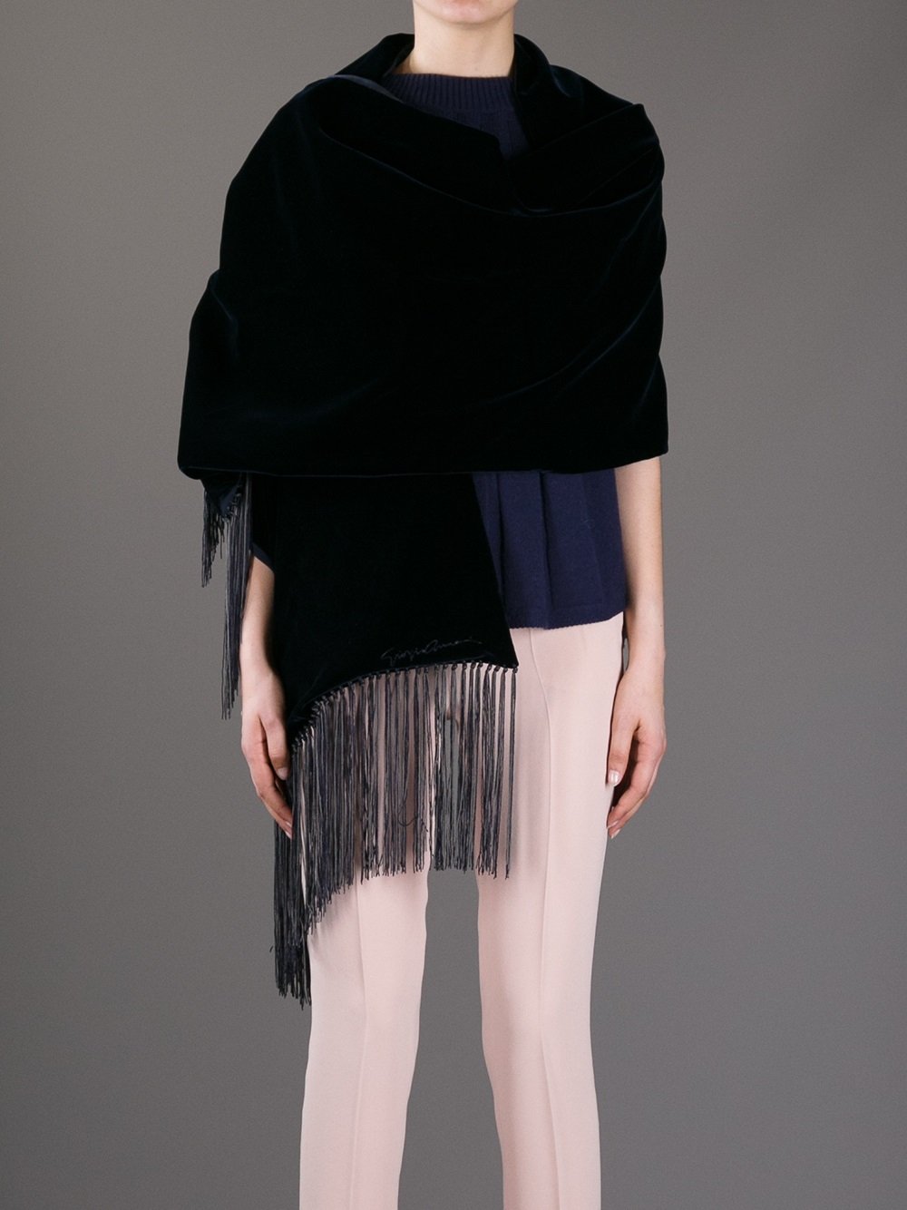 Giorgio armani Velvet Fringed Scarf in Black | Lyst