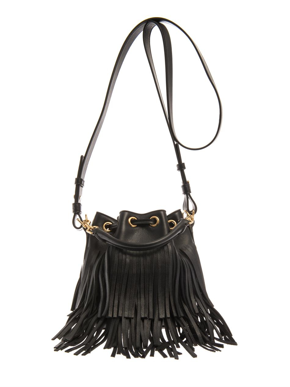 Lyst Saint Laurent Fringed Leather Bucket Bag In Black Gallery