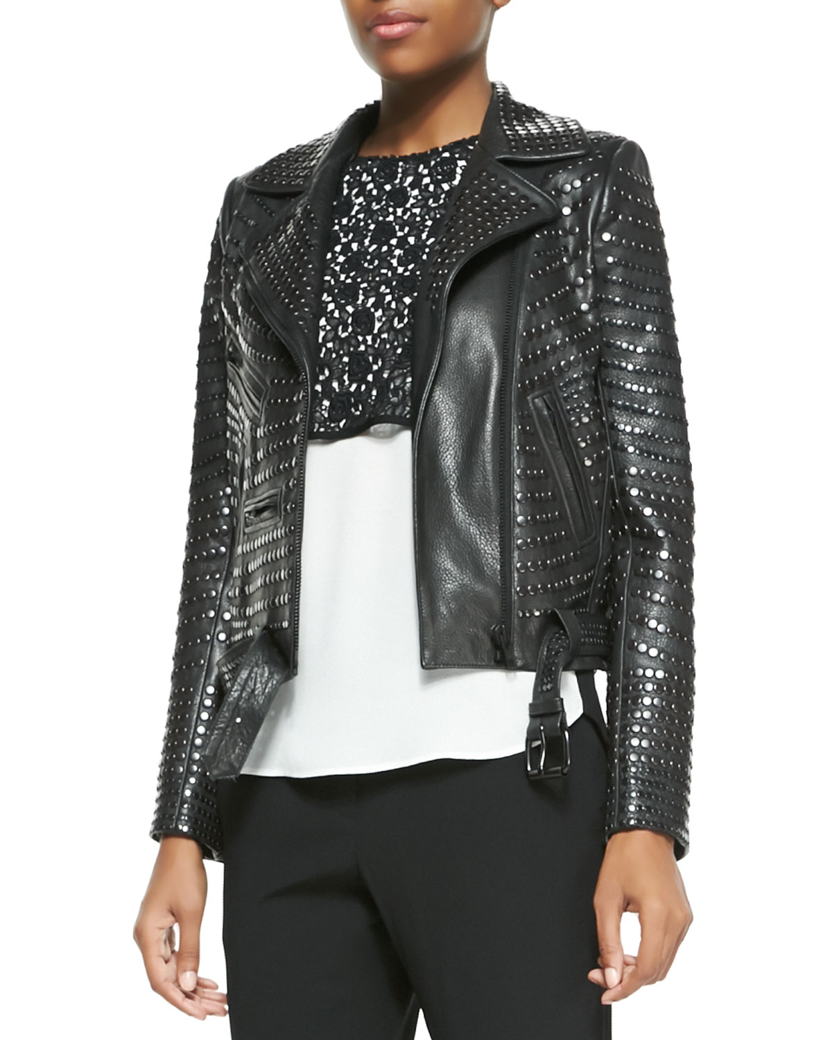 Lyst - A.L.C. Night Studded Leather Moto Jacket in Black