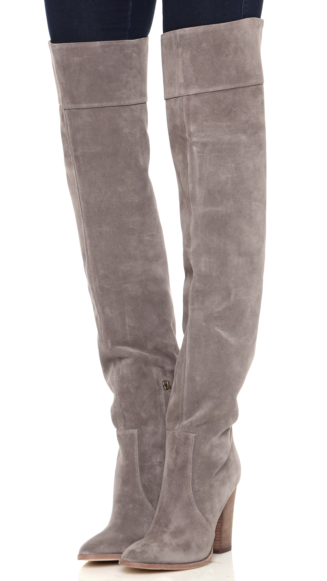 Lyst Club Monaco Lisa Over The Knee Suede Boots Grey In Gray