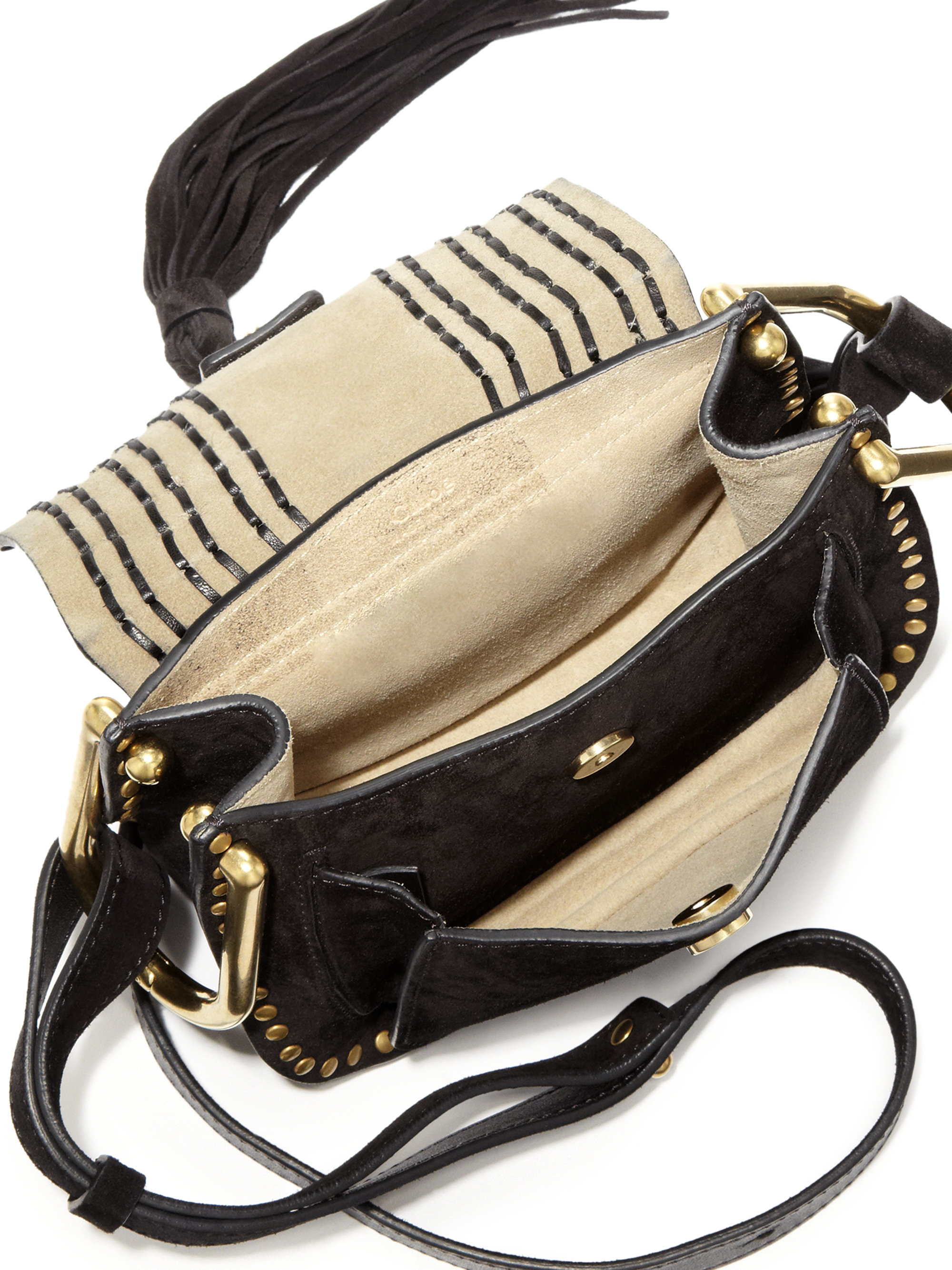 Chlo Hudson Mini Tasseled Leather Crossbody Bag in Black | Lyst