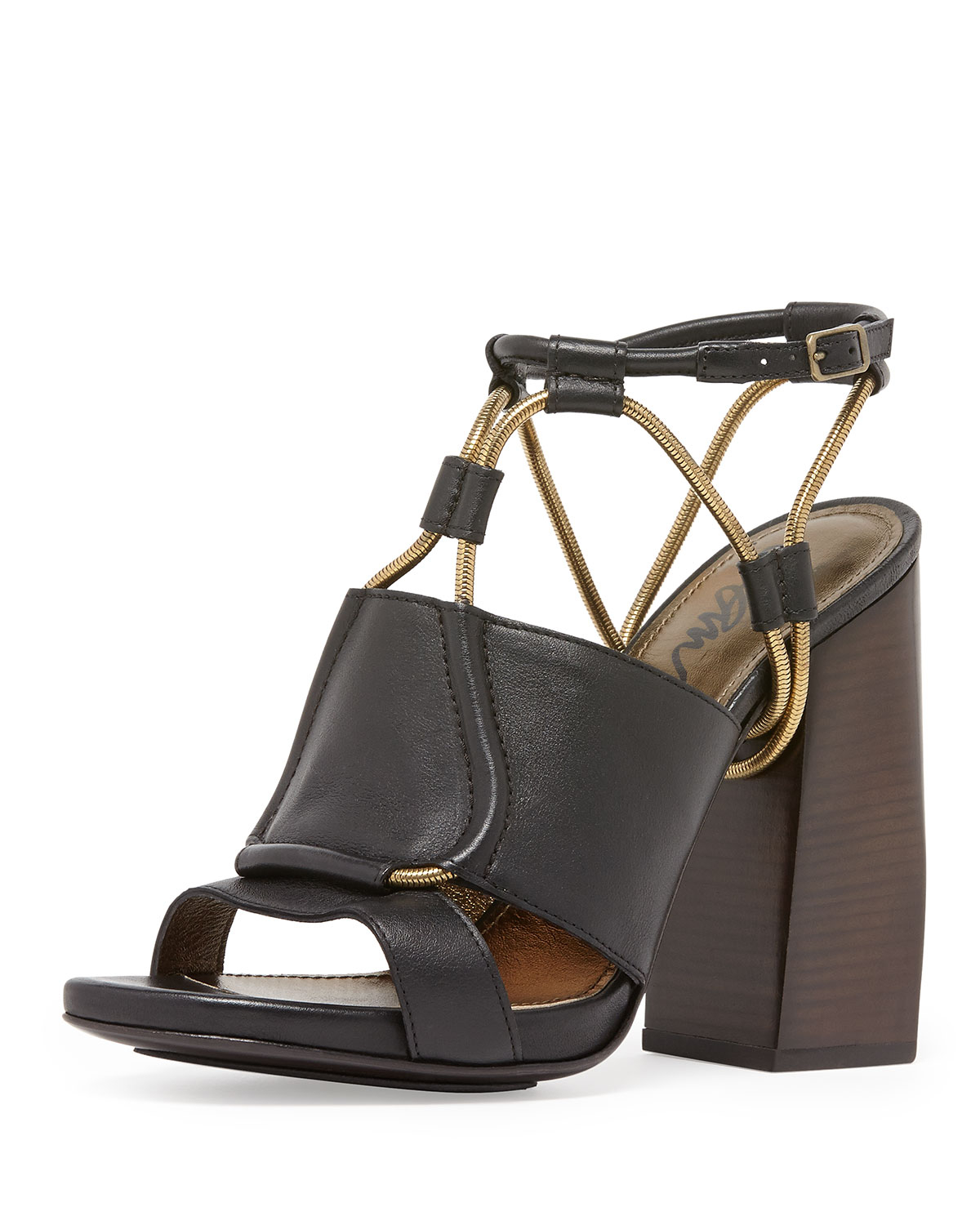 Lanvin Leather Chain-strap Block-heel Sandal in Black | Lyst