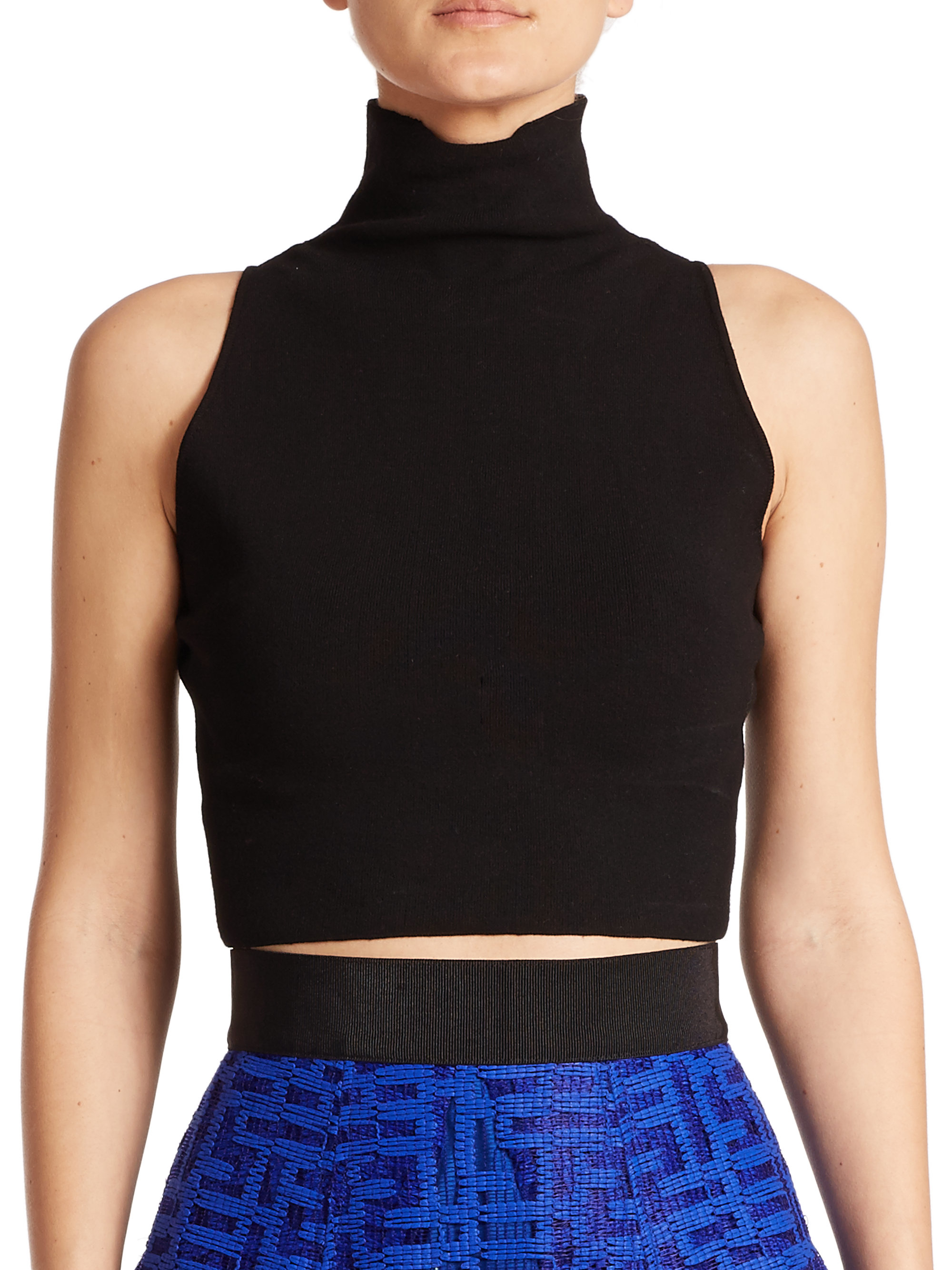 MILLY Sleeveless Turtleneck Cropped Top in Black - Lyst