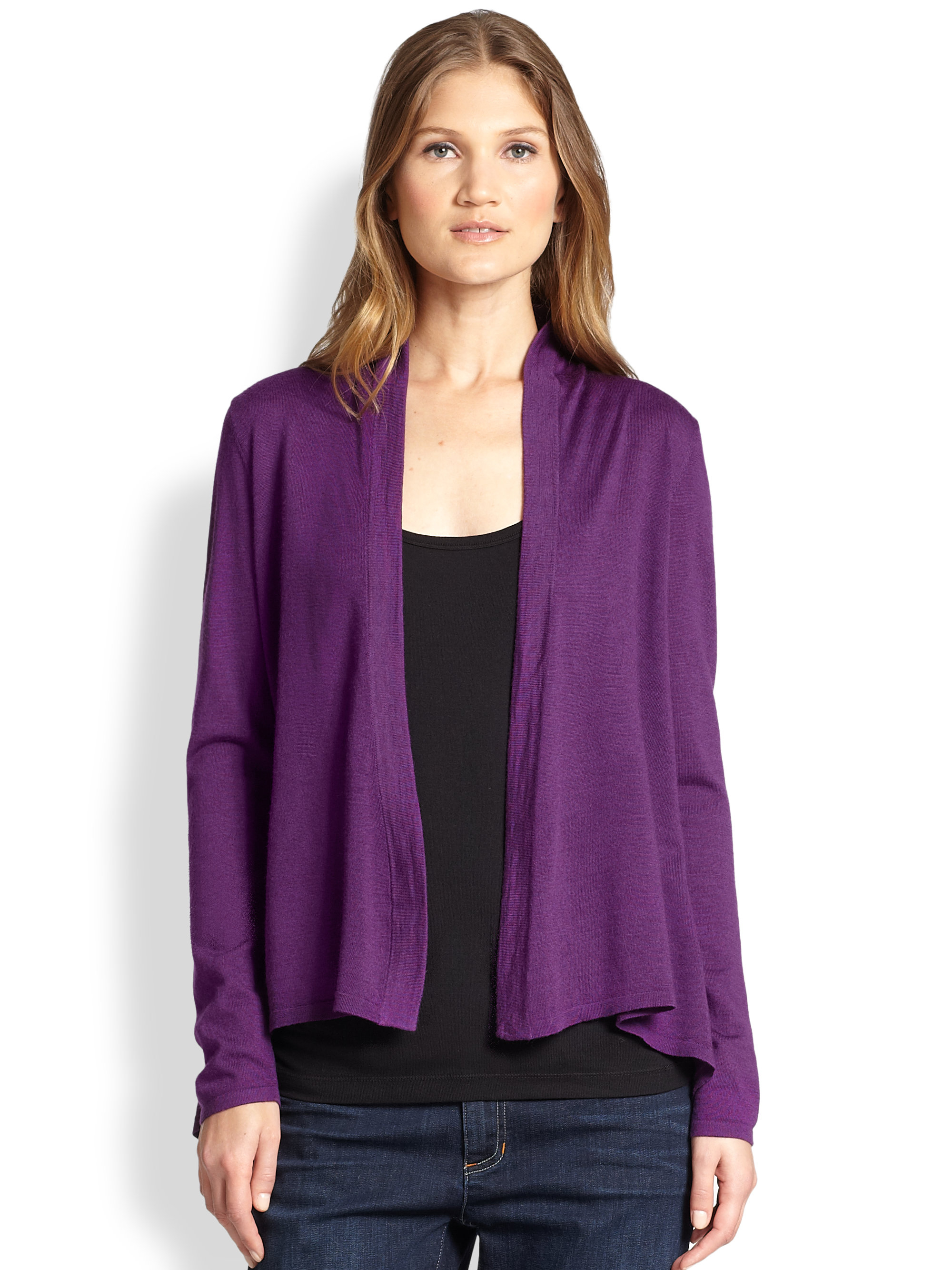 Eileen Fisher Merino Wool Angled Cardigan in Purple (PLUM) | Lyst