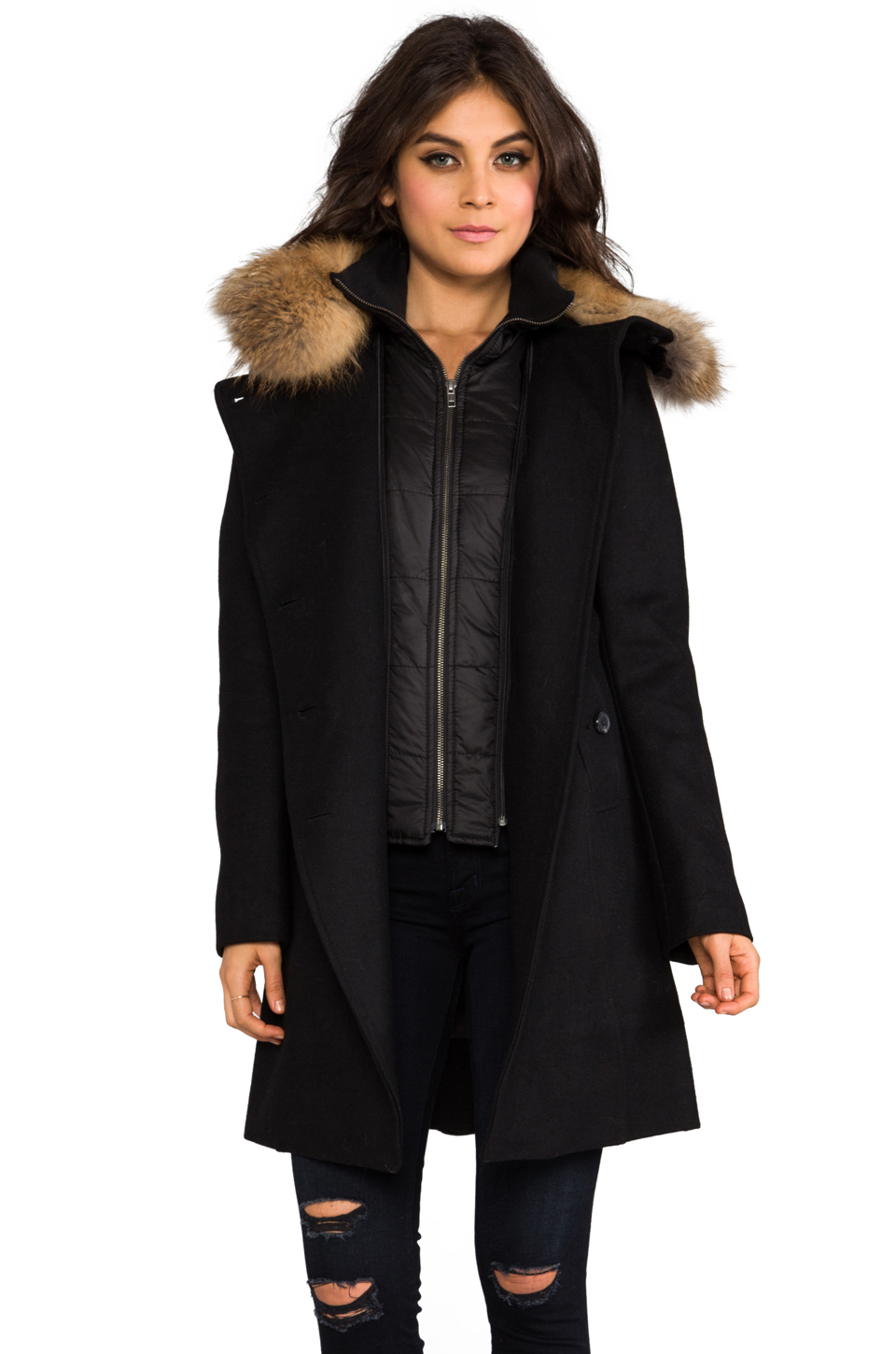 Lyst - Soia & Kyo Reiko Removable Fur Hood Wool Coat in Black in Black