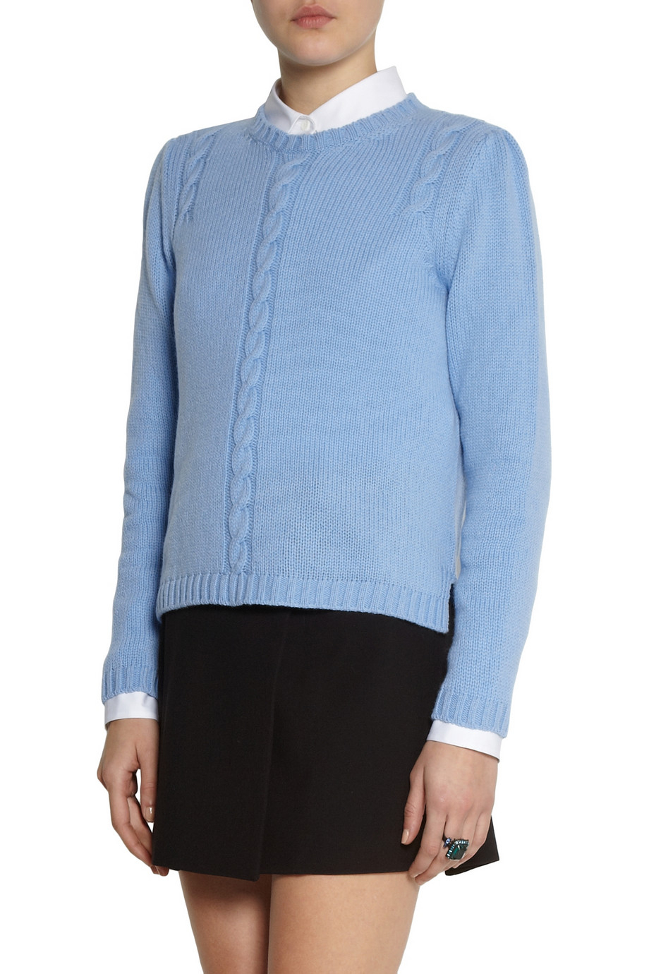 Miu miu Cable Knit Cashmere Sweater in Blue | Lyst