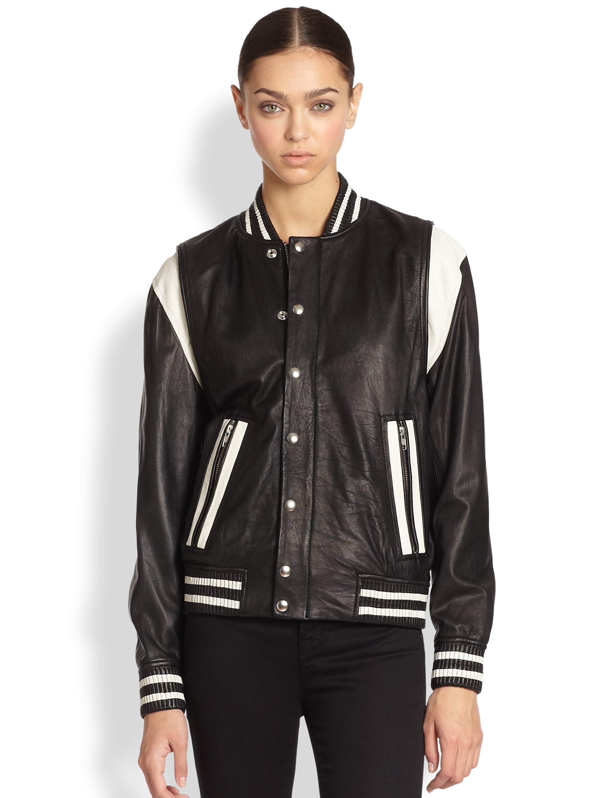 Iro Vanny Leather Varsity Jacket in Black Lyst