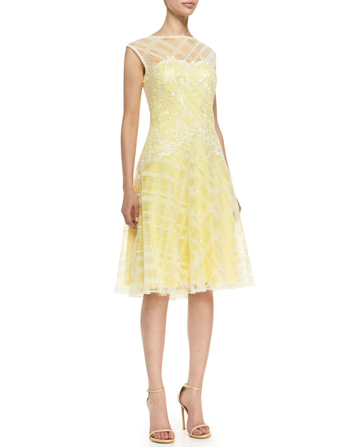 Tadashi Shoji Sleeveless Embroidered Bodice Cocktail Dress Lemonwhite ...