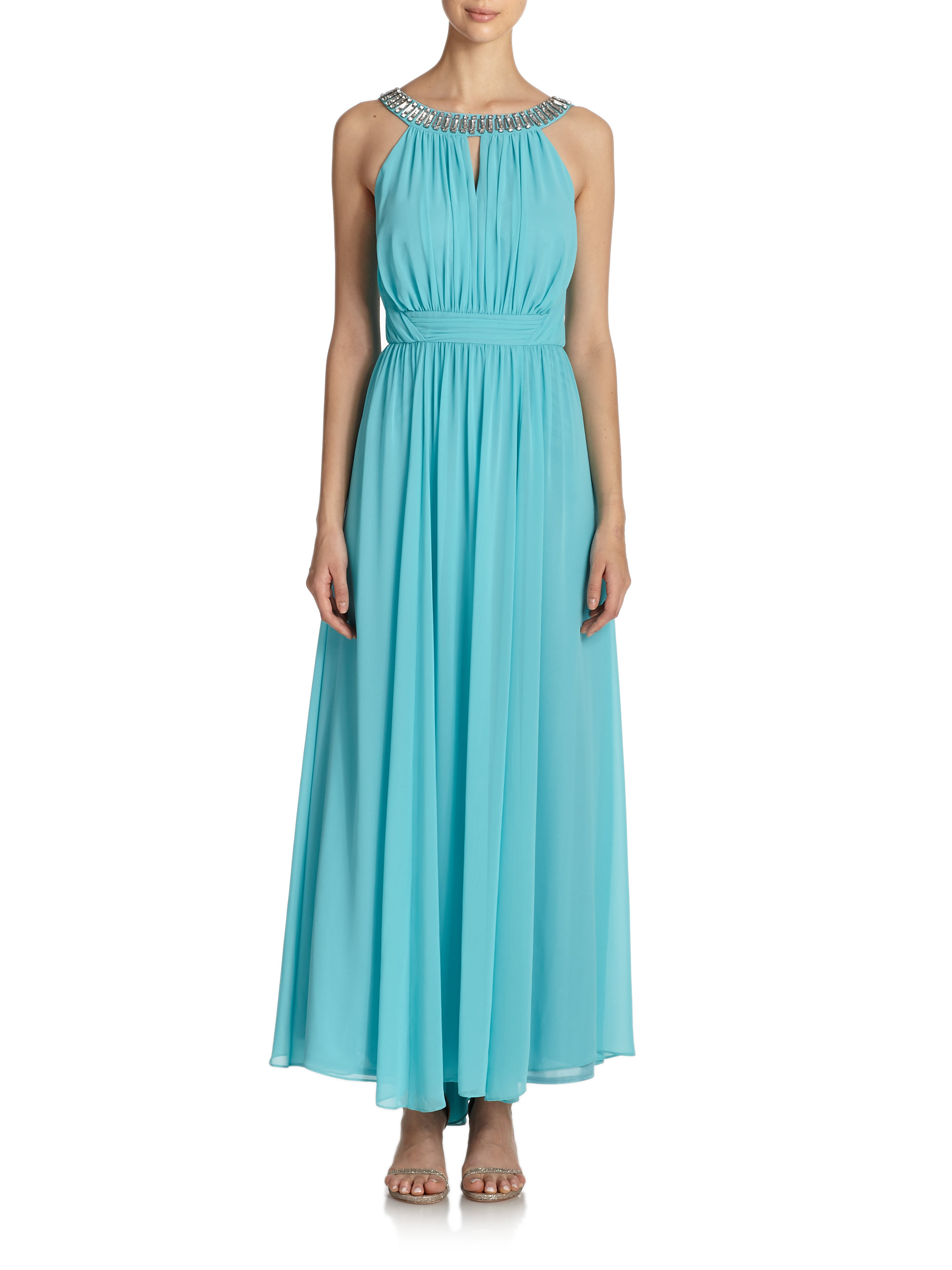 Lyst - Laundry By Shelli Segal Embellished Jewelneck Gown in Blue