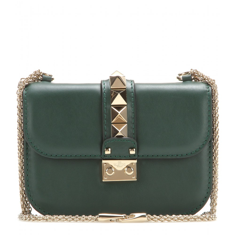 Valentino Lock Small Leather Shoulder Bag in Green (dark green made in ...