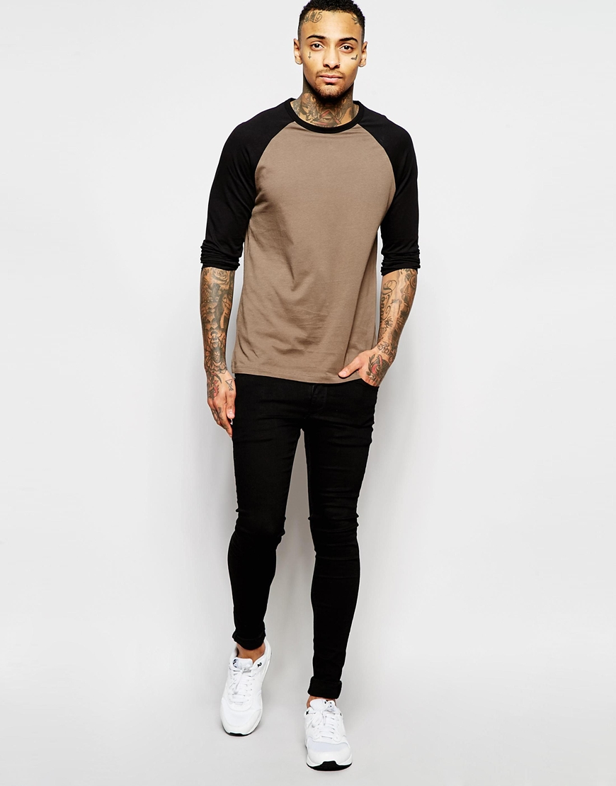 Download Lyst - Asos Long Sleeve T-shirt With Contrast Raglan ...