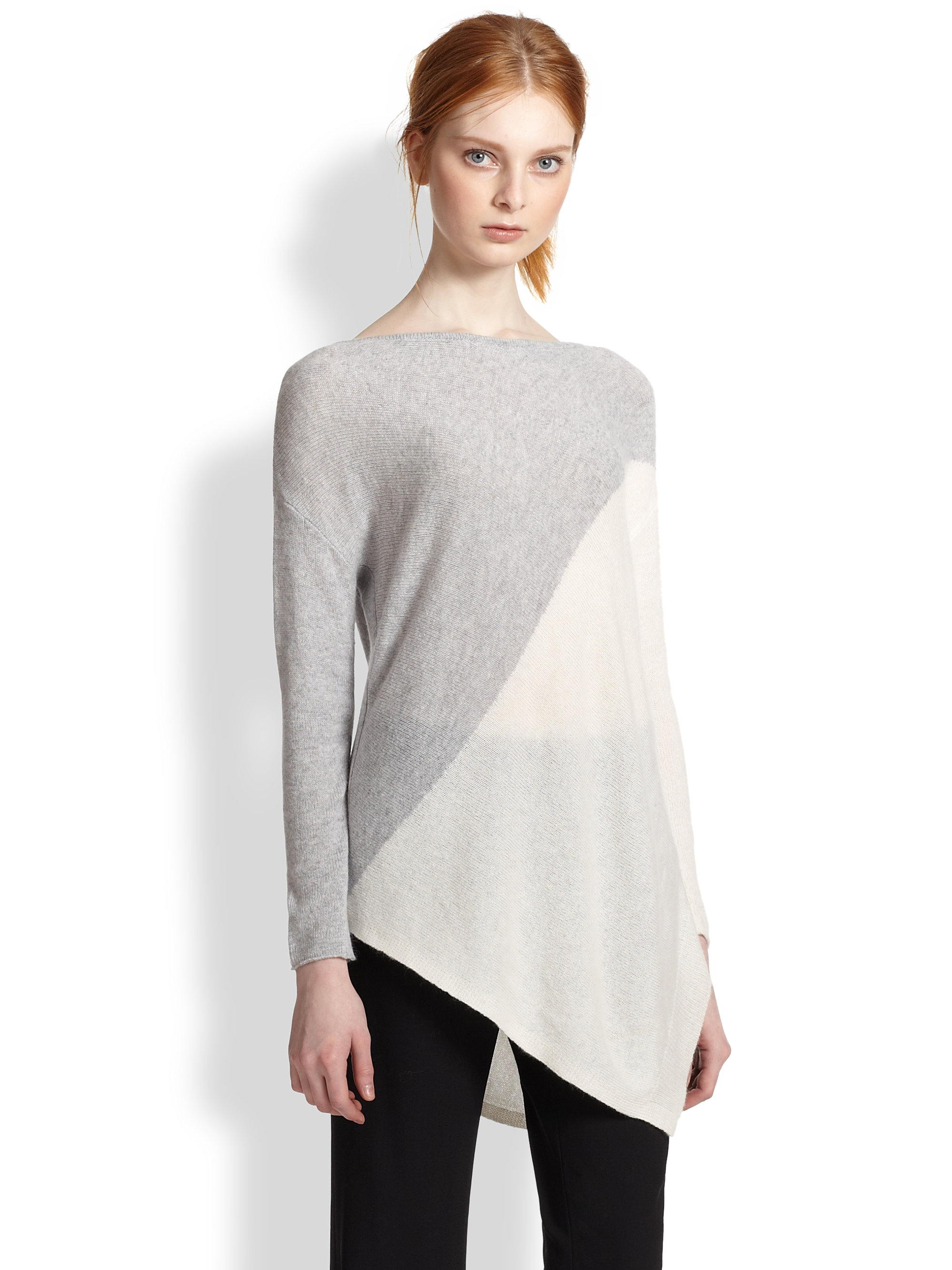 Lyst - Alice + Olivia Asymmetrical Colorblock Pullover Sweater in Gray
