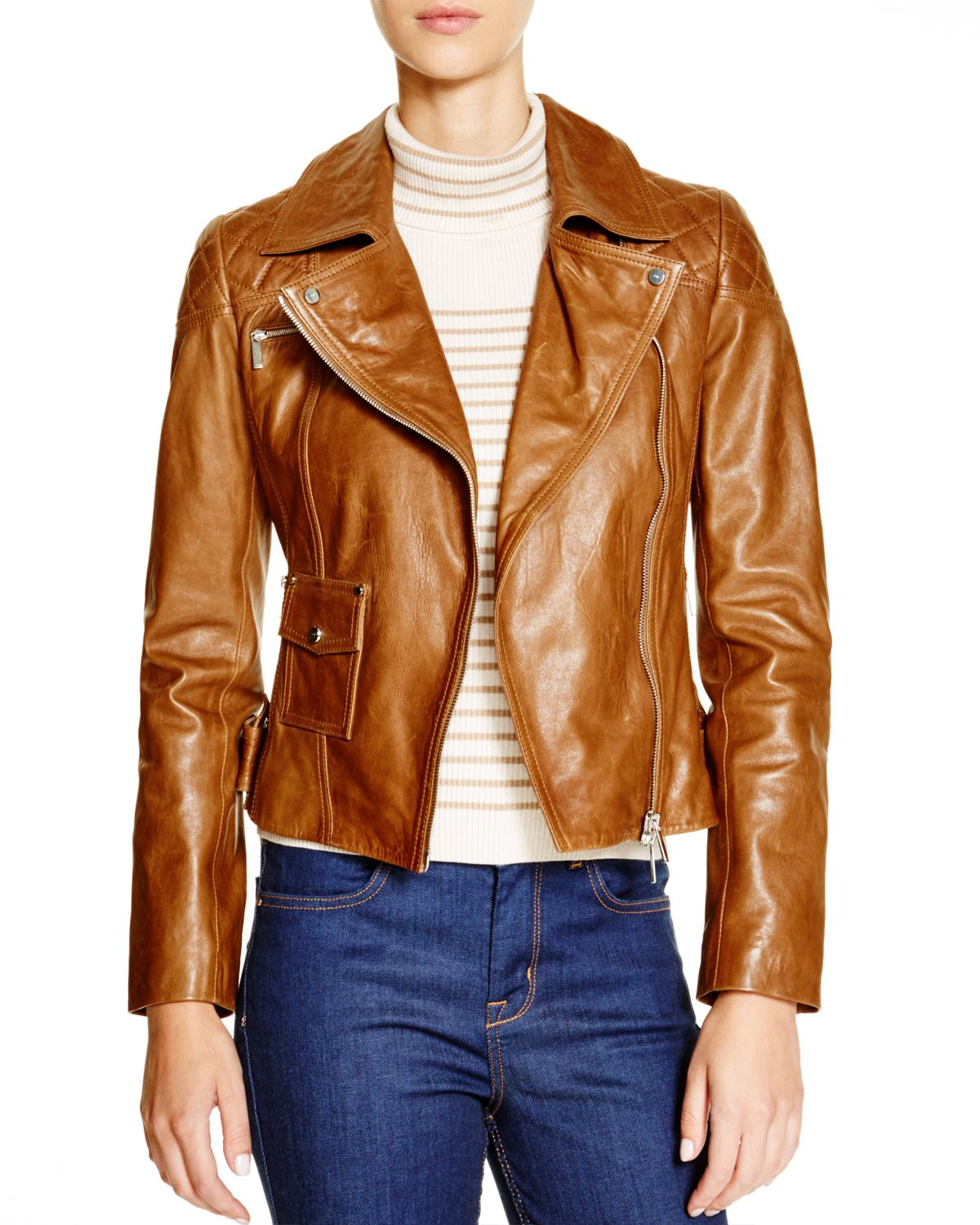 Lyst - Karen Millen Leather Biker Jacket - 100% Bloomingdale's Exclusive in Brown