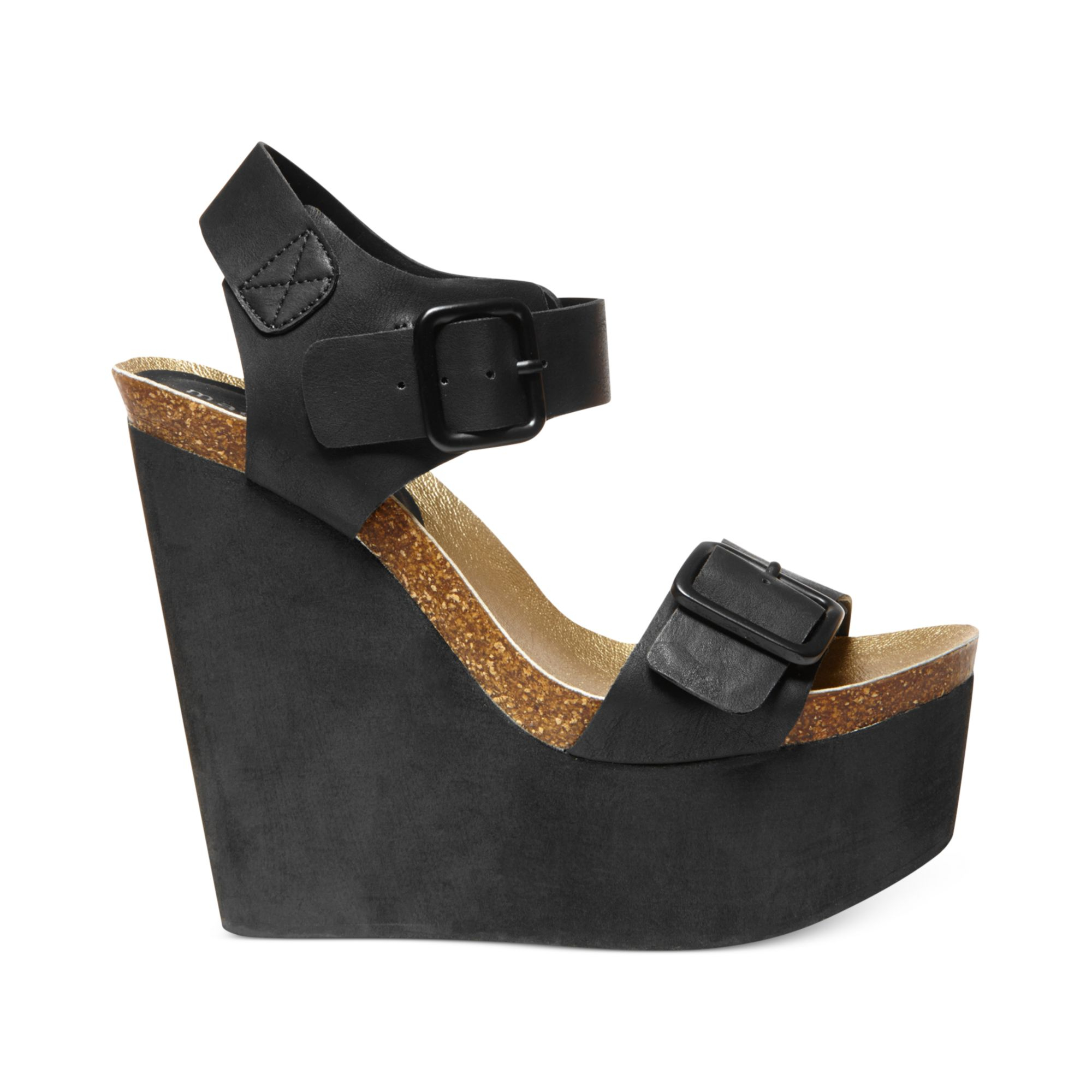Madden Girl Bennson Platform Wedge Footbed Sandals in Black | Lyst
