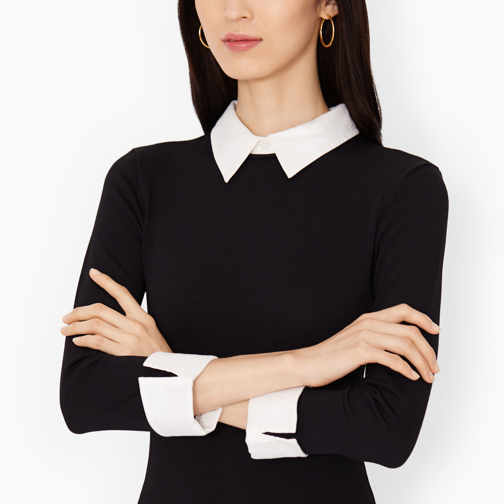 Ralph Lauren Contrast Collar Sweater Dress In Black Lyst Gallery
