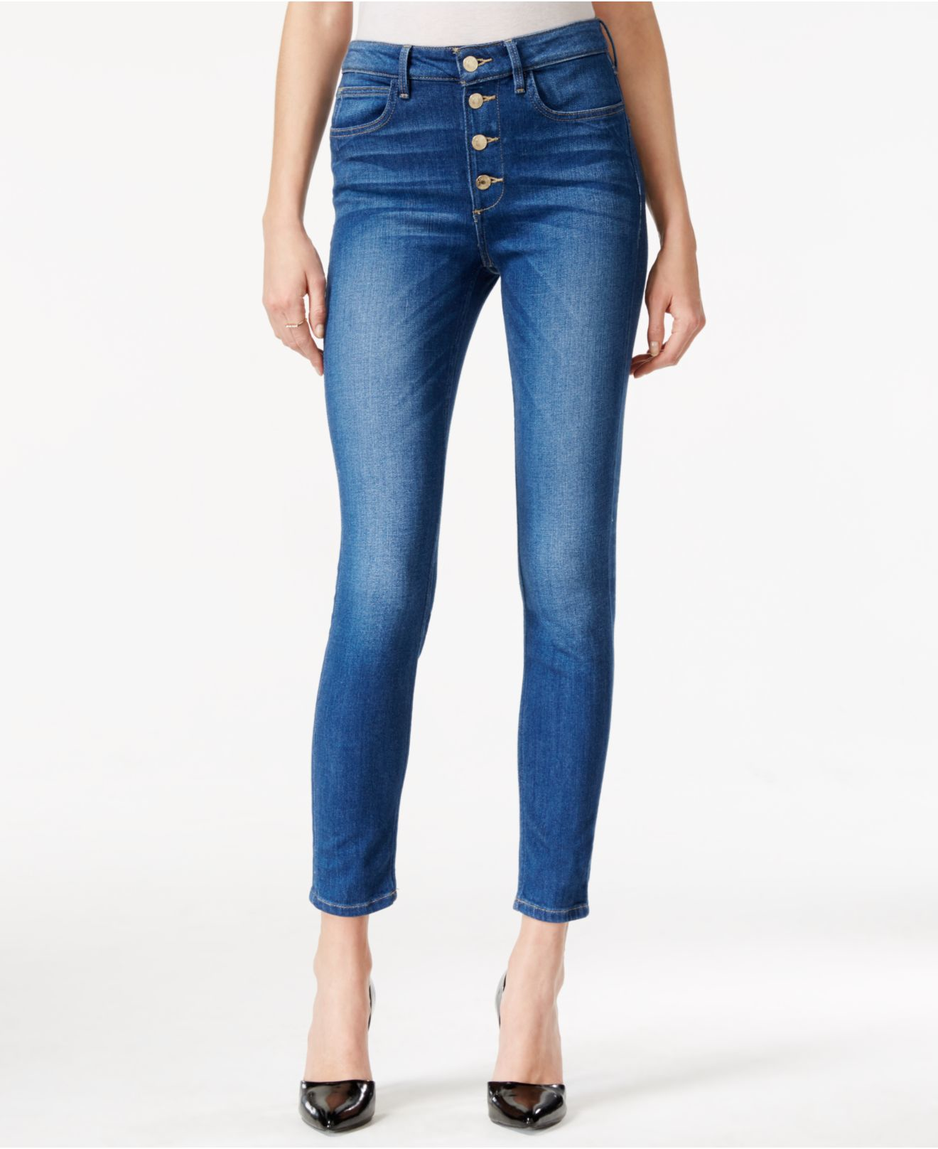 Lyst - Guess 1981 High-rise Button-front Skinny Trading Post Wash Jeans