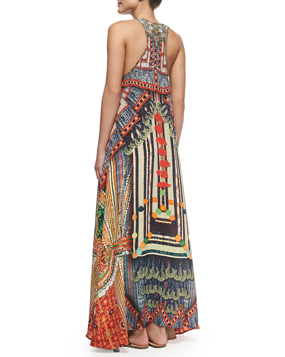 Lyst - Camilla Printed Beaded Racerback Maxi Dress in Brown