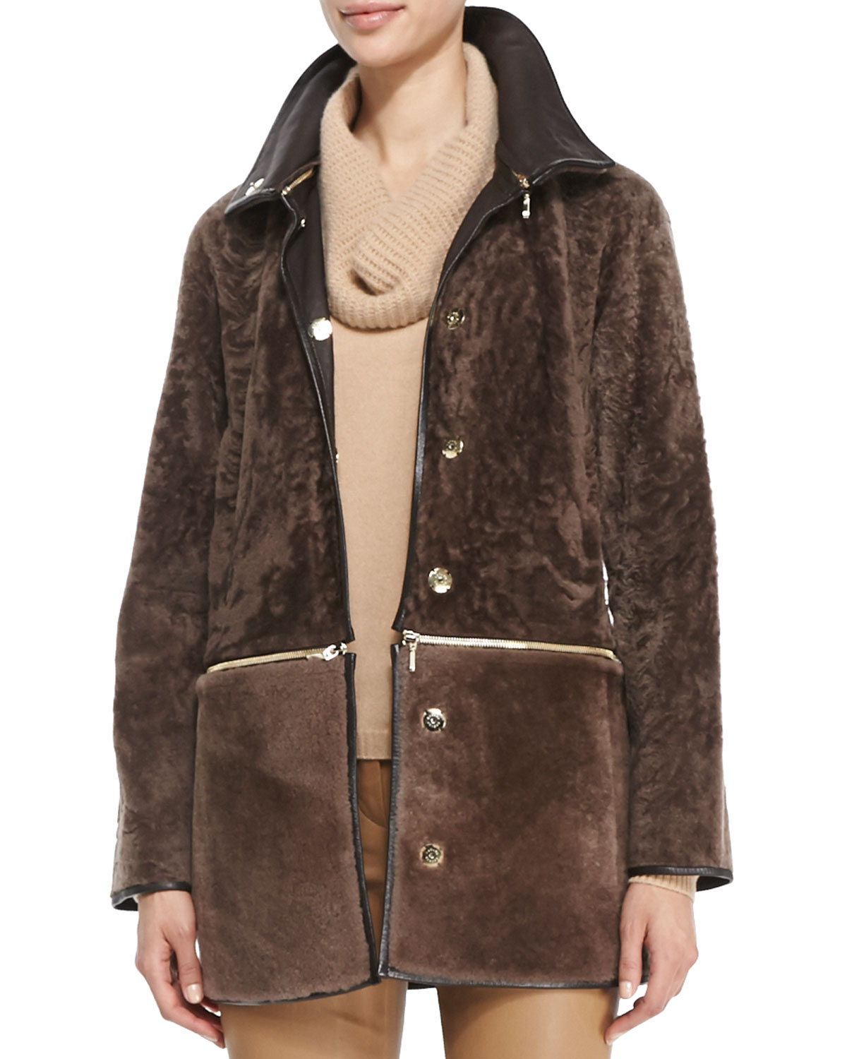 Lyst - Escada Fur Jacket With Zip-Off Bottom in Brown
