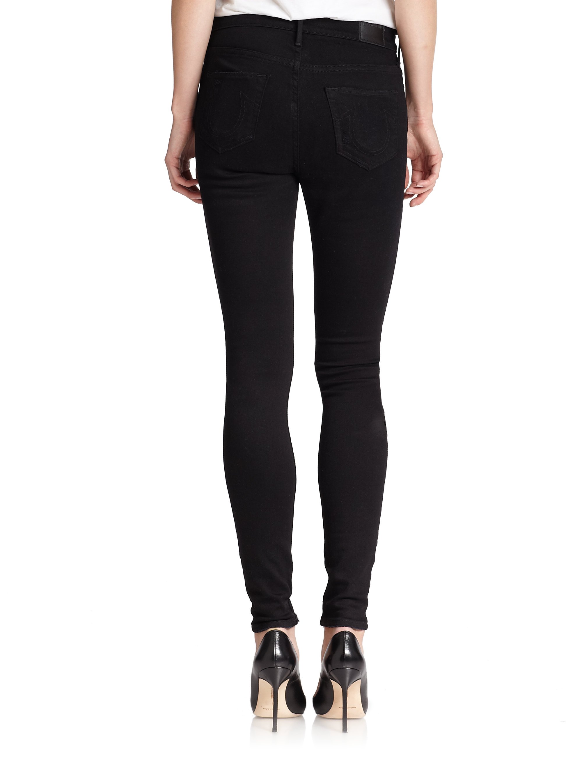 True religion Halle Ripped Skinny Jeans in Black | Lyst