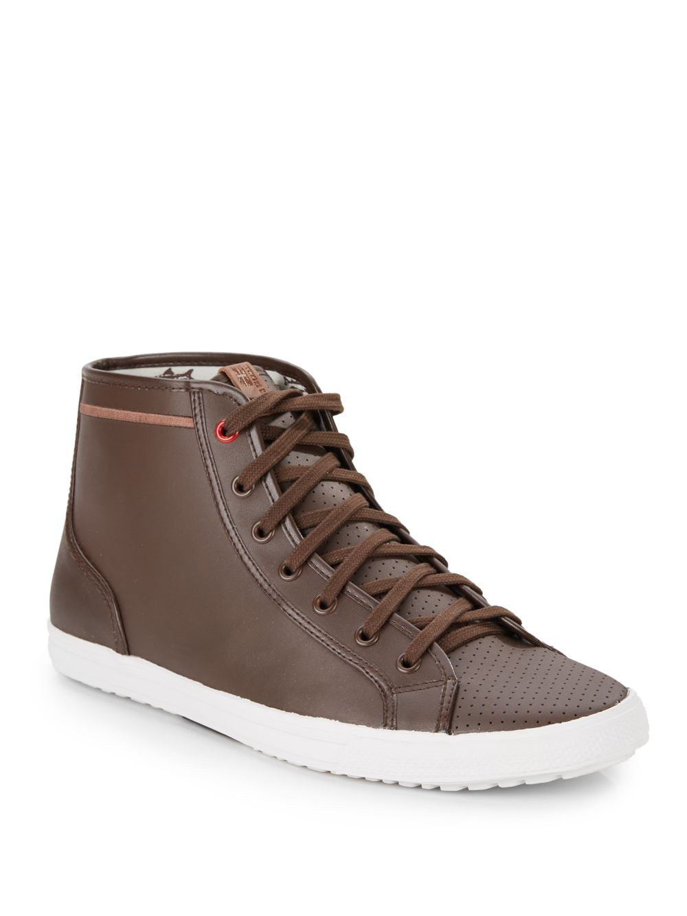 Ben Sherman Conall Perforated Leather Hi-Top Sneakers in Brown for Men ...