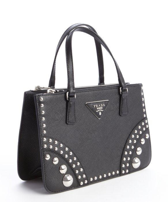 cheap authentic prada handbags - Prada Black Saffiano Leather Studded Top Handle Bag in Black | Lyst