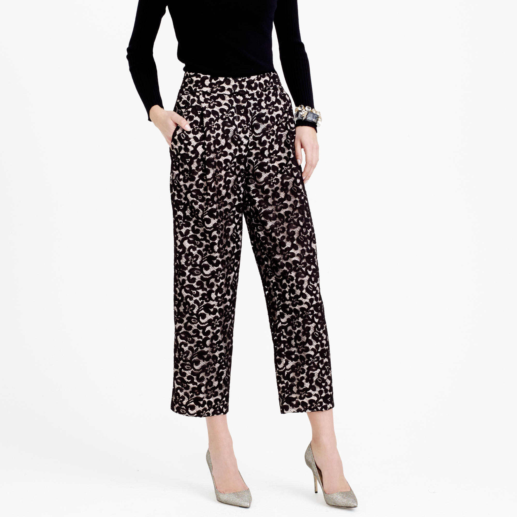 Lyst J.Crew Collection Cropped Pant In French Lace in Black