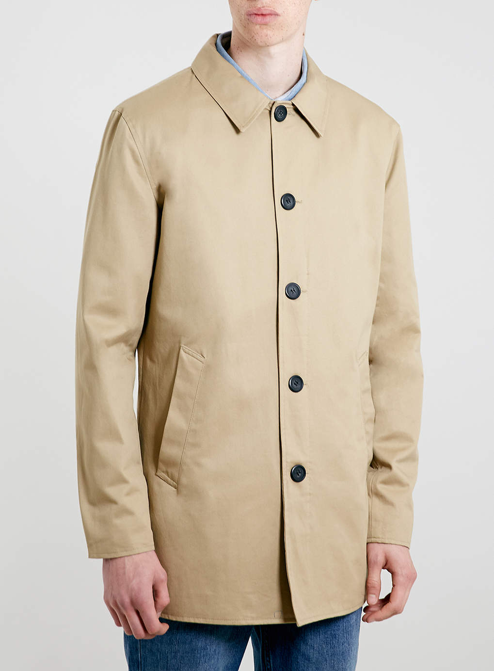 Topman Stone Single Breasted Trench Coat in Beige for Men (Brown) | Lyst