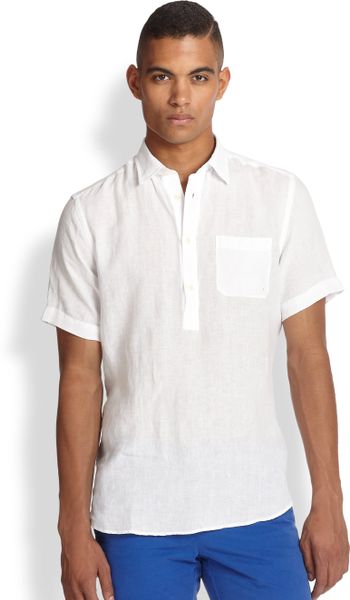 Faconnable Linen Popover Sportshirt in White for Men | Lyst