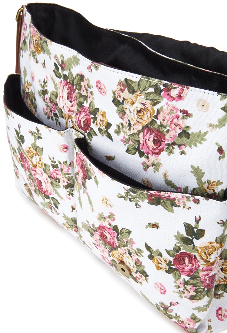 Lyst Forever 21 Floral Canvas Messenger Bag in Brown