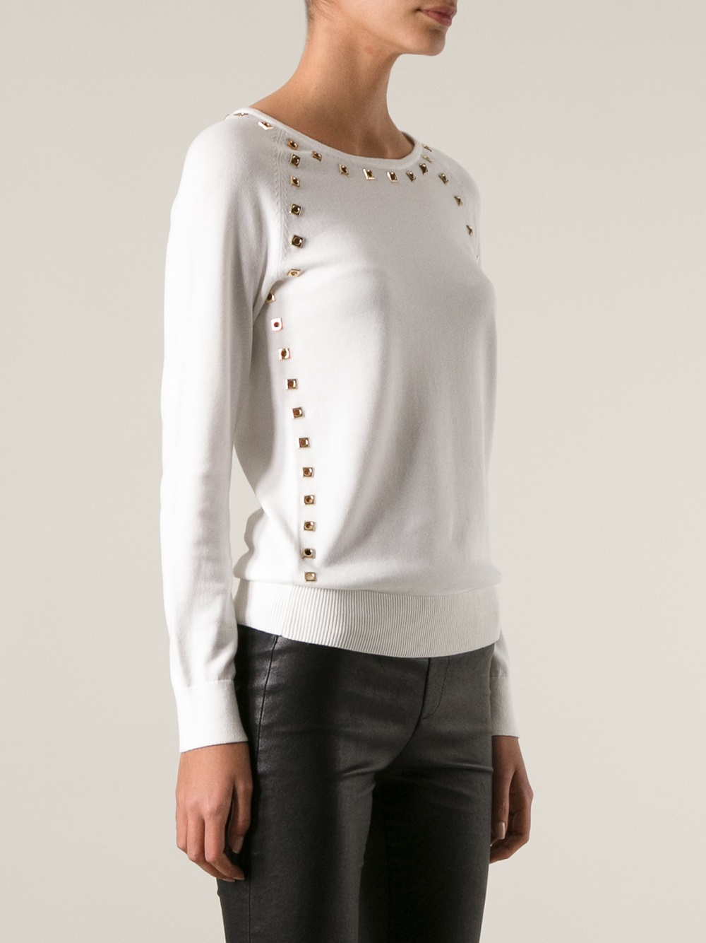 Lyst - Michael Michael Kors Studded Sweater in White