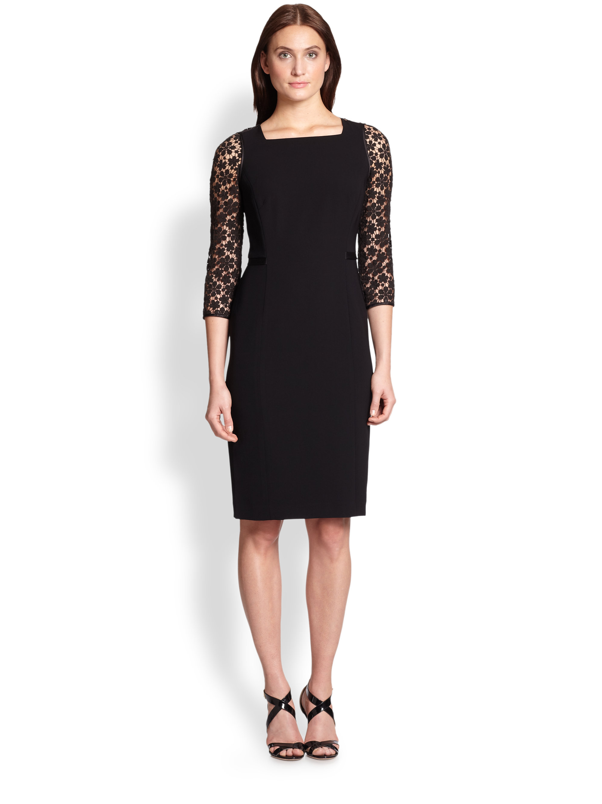 Lafayette 148 new york Lace-Detail Dress in Black | Lyst