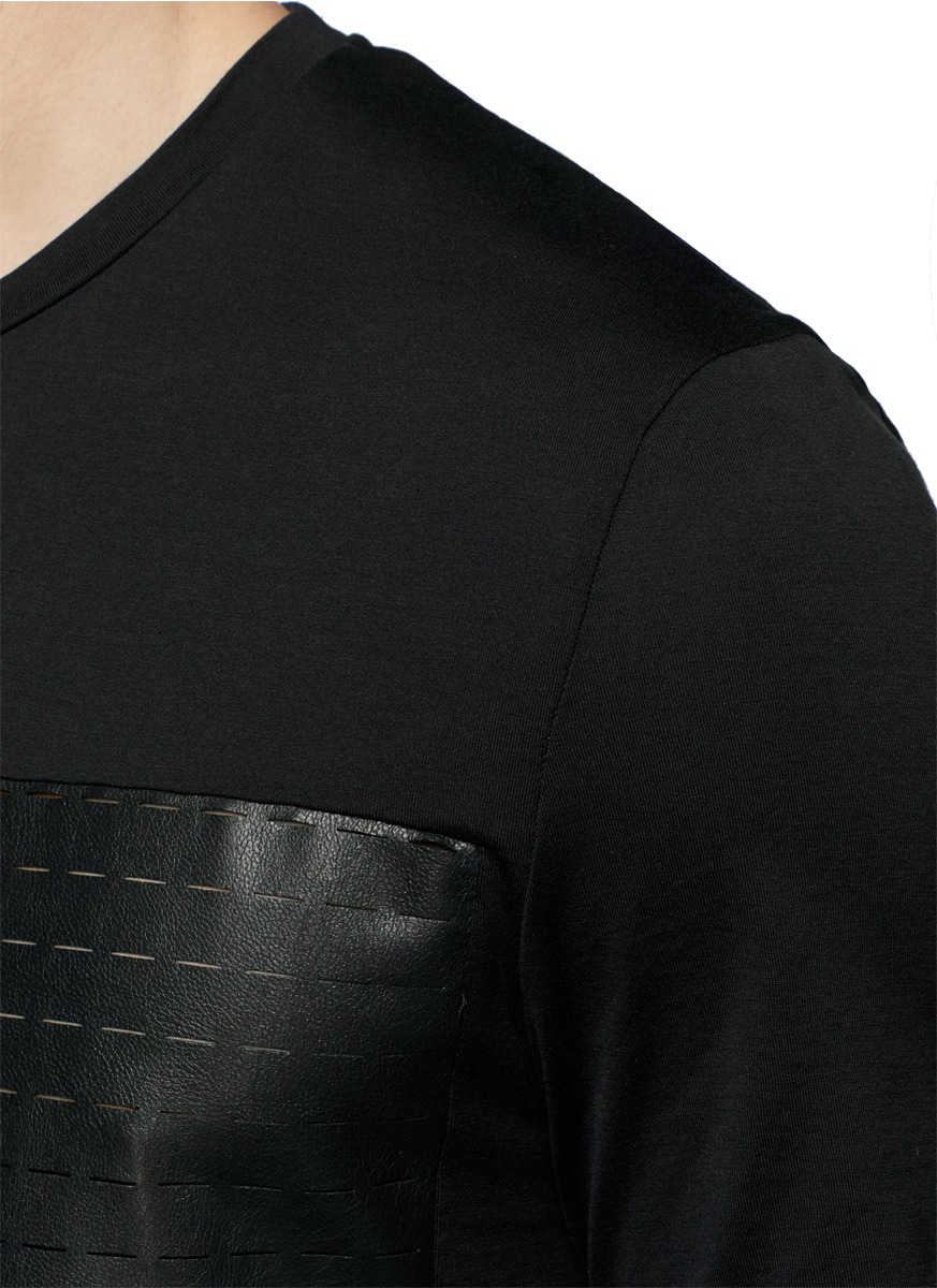 Lyst - Neil Barrett Perforated Faux Leather Front T-shirt in Black for Men