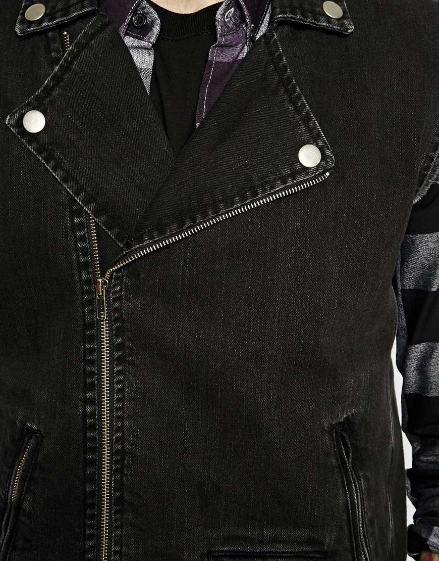 Asos Sleeveless Denim Biker Jacket in Black for Men Lyst
