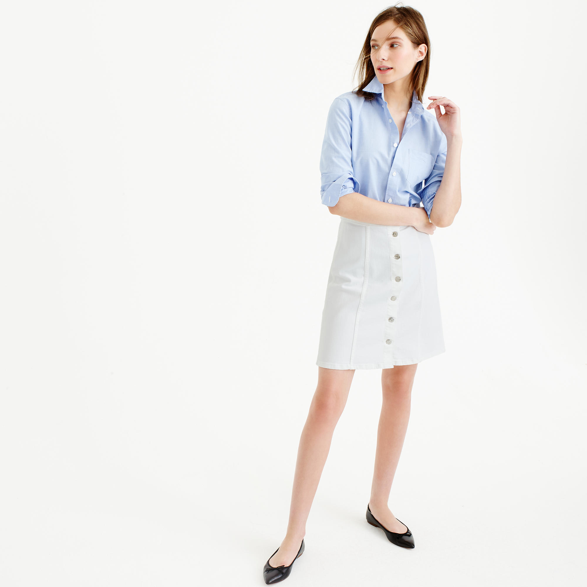 White Denim Button Skirt | Jill Dress