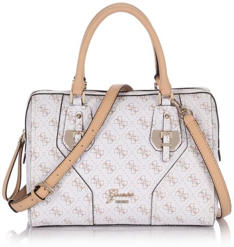 Guess Confidential Logo Box Satchel Bag in White | Lyst