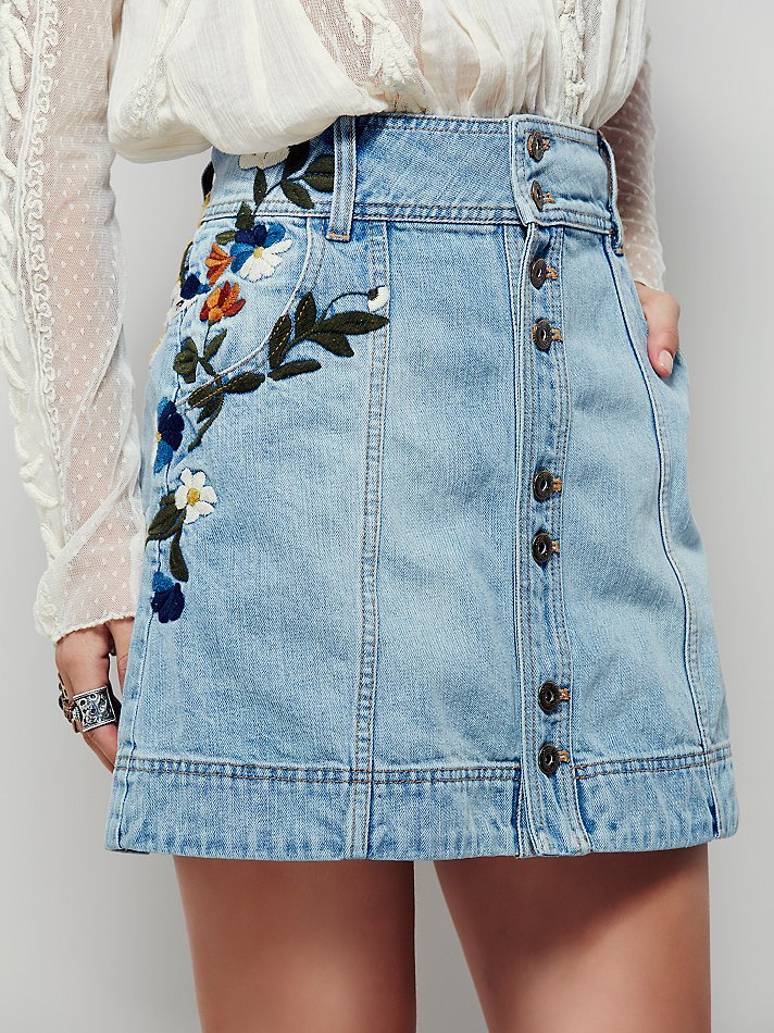 Lyst - Free People Womens Jackson Embroidered Denim Skirt in Blue