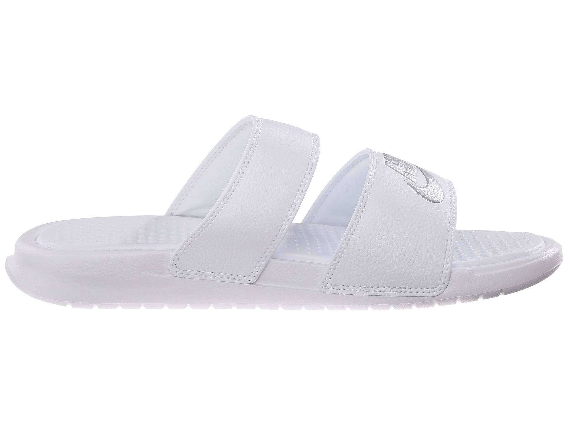 white nike slides double strap