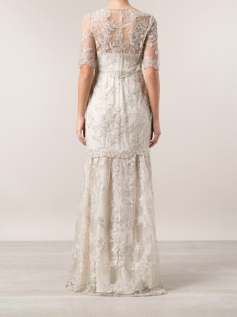 Marchesa notte Embroidered Lace Gown in White - Lyst