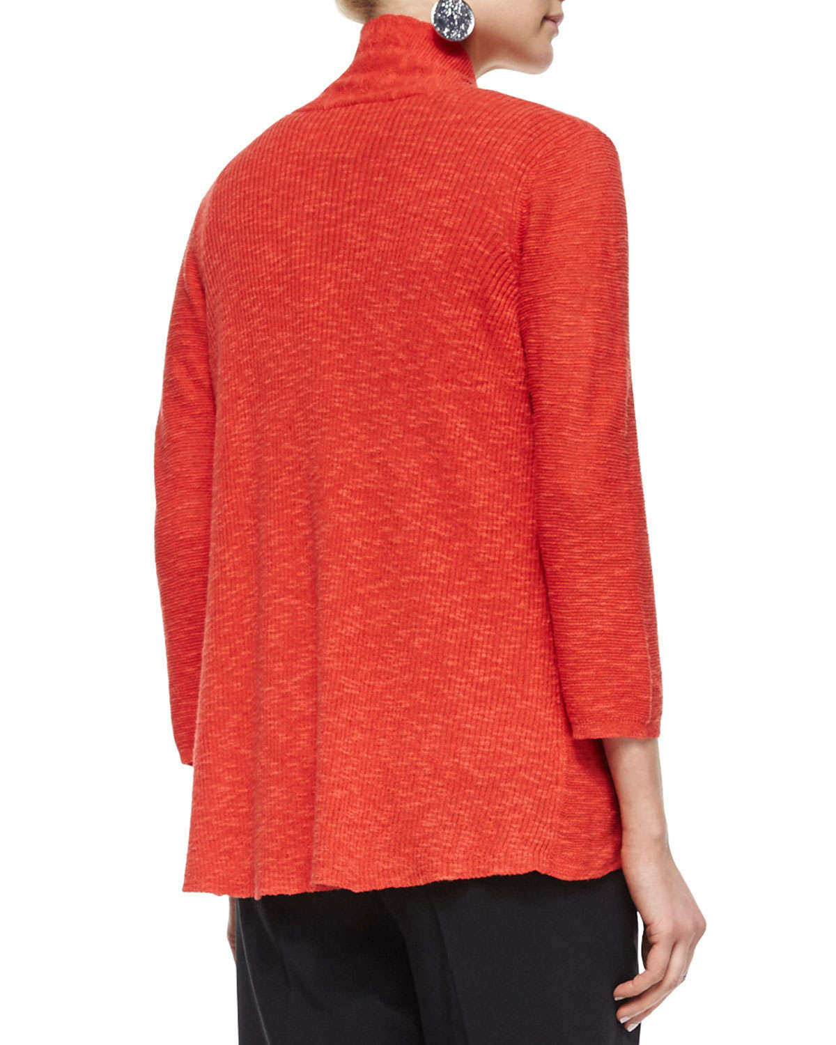 Lyst - Eileen Fisher 3/4-sleeve Organic Linen Cotton Cardigan in Orange