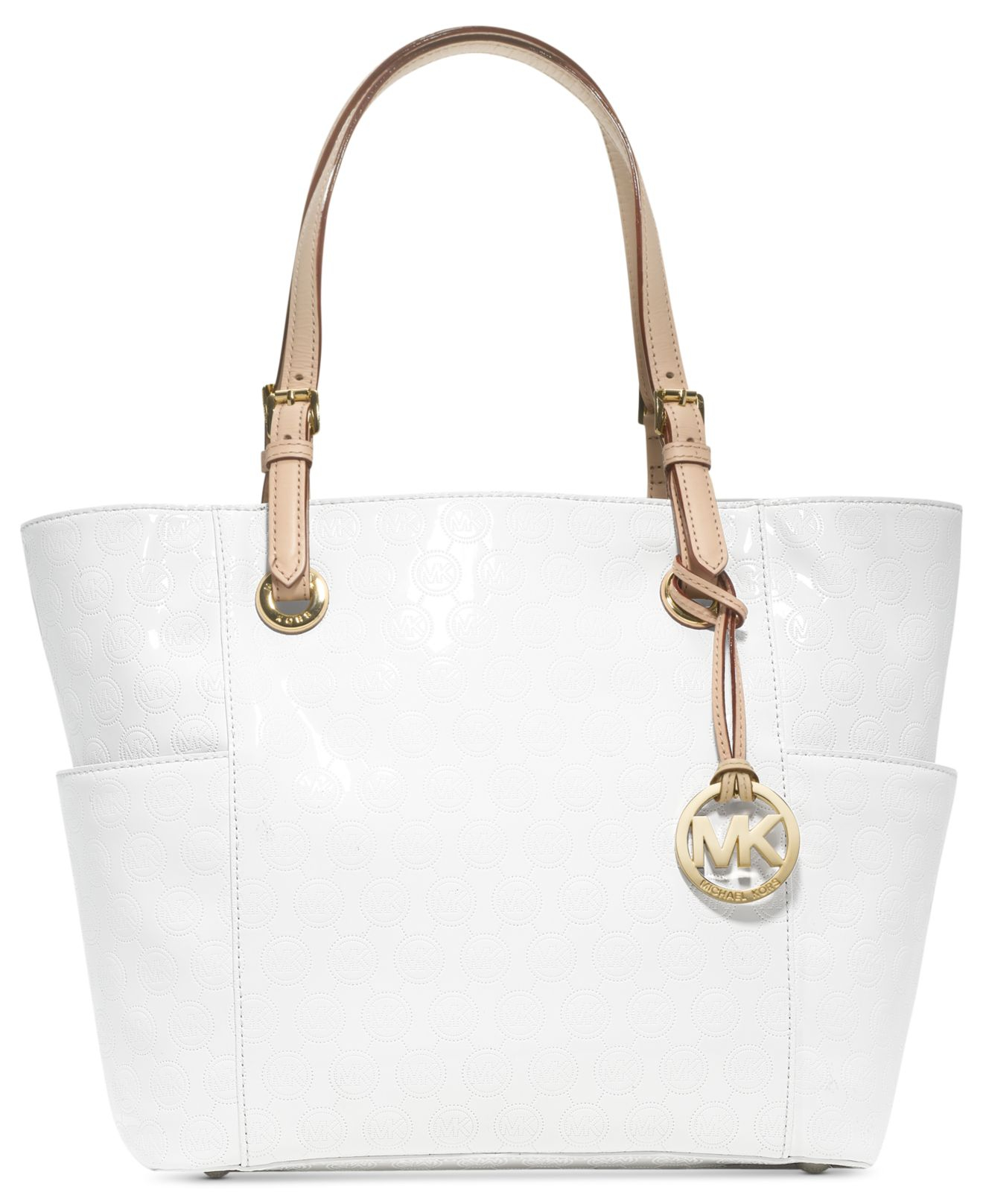 Lyst Michael Kors Signature Patent East West Tote In White Gallery
